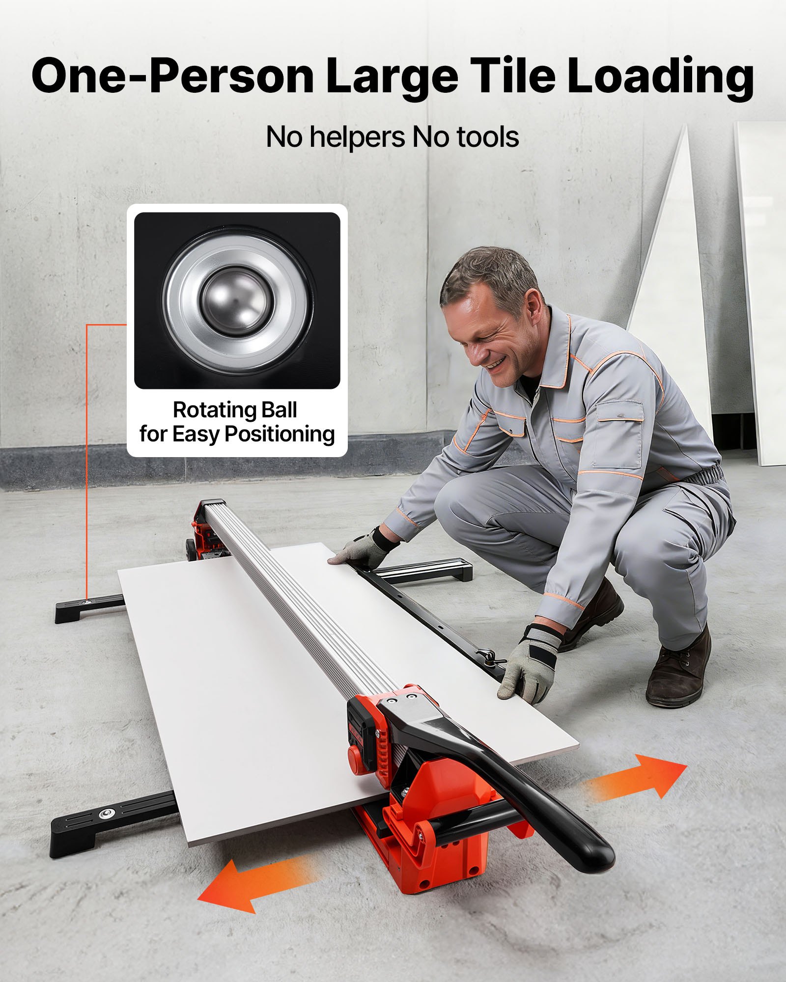 VEVOR 1200 mm Manual Tile Cutter, Upgraded Rail and Sliding Head, Precision Alignment Guide, Tungsten Carbide Cutting Wheel, Support Legs with Swivel Wheels, for DIY Pros, Ceramic, Floor & Wall Tiles