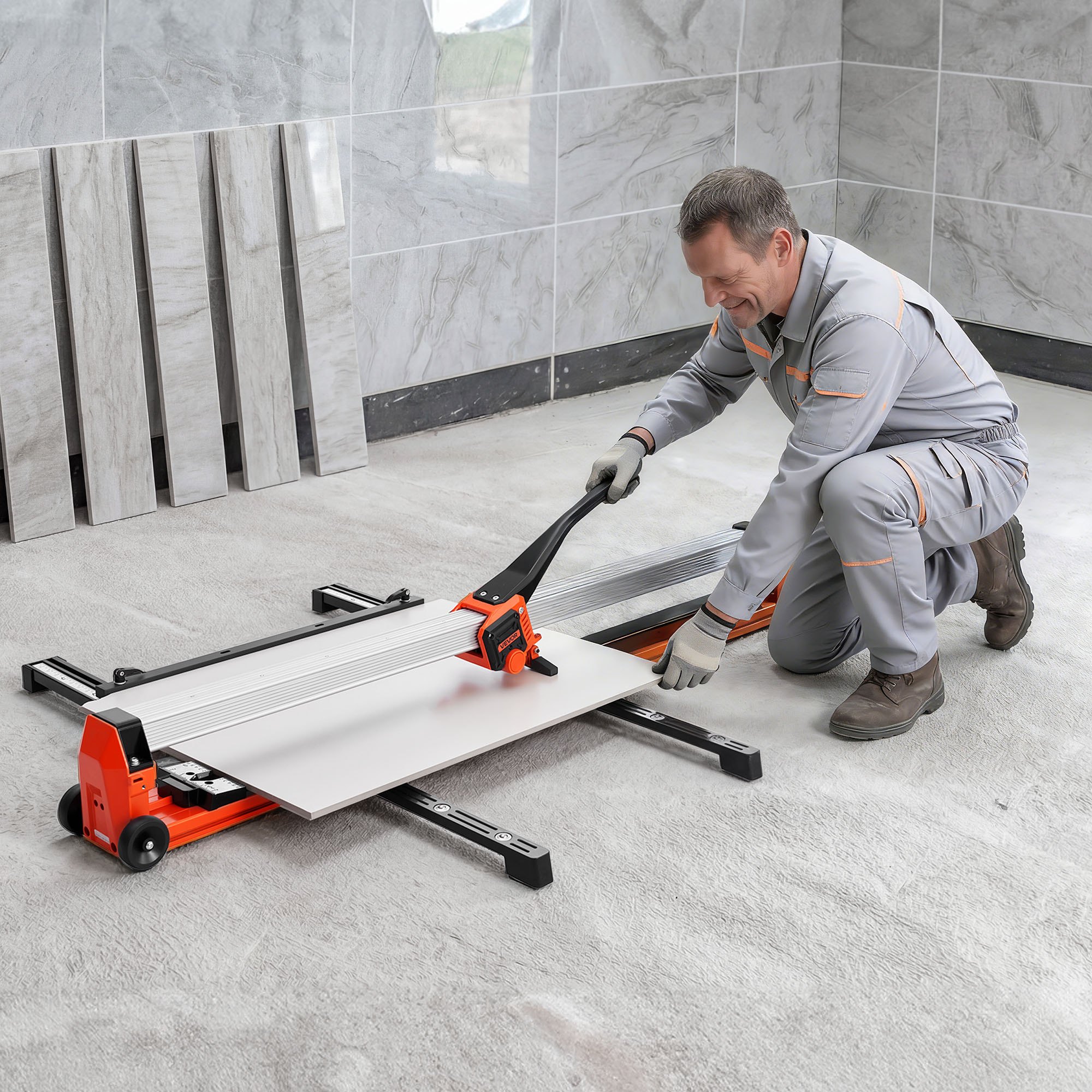 VEVOR 1200 mm Manual Tile Cutter, Upgraded Rail and Sliding Head, Precision Alignment Guide, Tungsten Carbide Cutting Wheel, Support Legs with Swivel Wheels, for DIY Pros, Ceramic, Floor & Wall Tiles