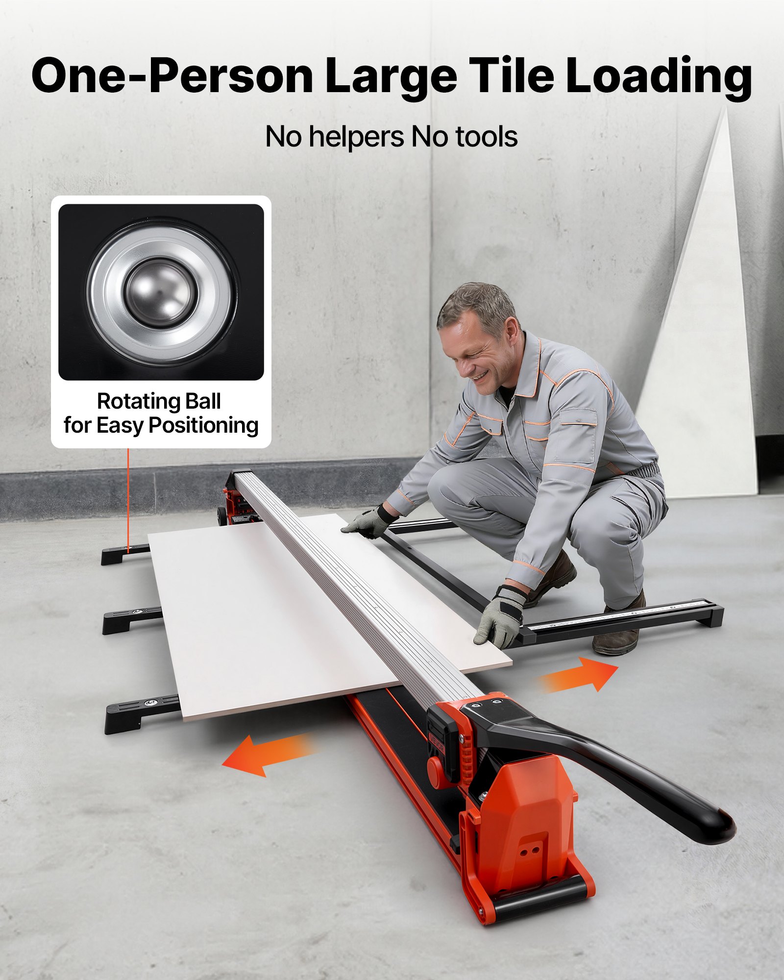 VEVOR 1800 mm Manual Tile Cutter, Upgraded Rail and Sliding Head, Precision Alignment Guide, Tungsten Carbide Cutting Wheel, Support Legs with Swivel Wheels, for DIY Pros, Ceramic, Floor & Wall Tiles