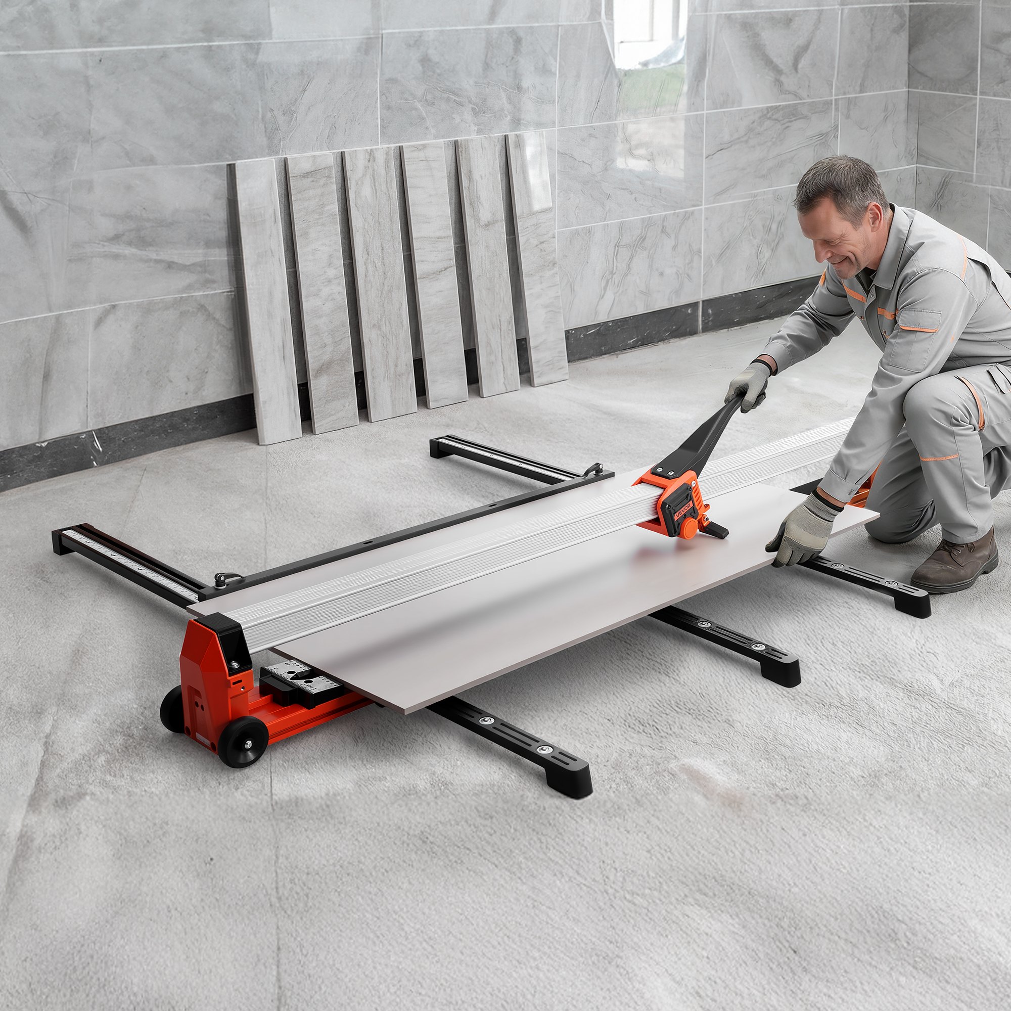 VEVOR 1800 mm Manual Tile Cutter, Upgraded Rail and Sliding Head, Precision Alignment Guide, Tungsten Carbide Cutting Wheel, Support Legs with Swivel Wheels, for DIY Pros, Ceramic, Floor & Wall Tiles