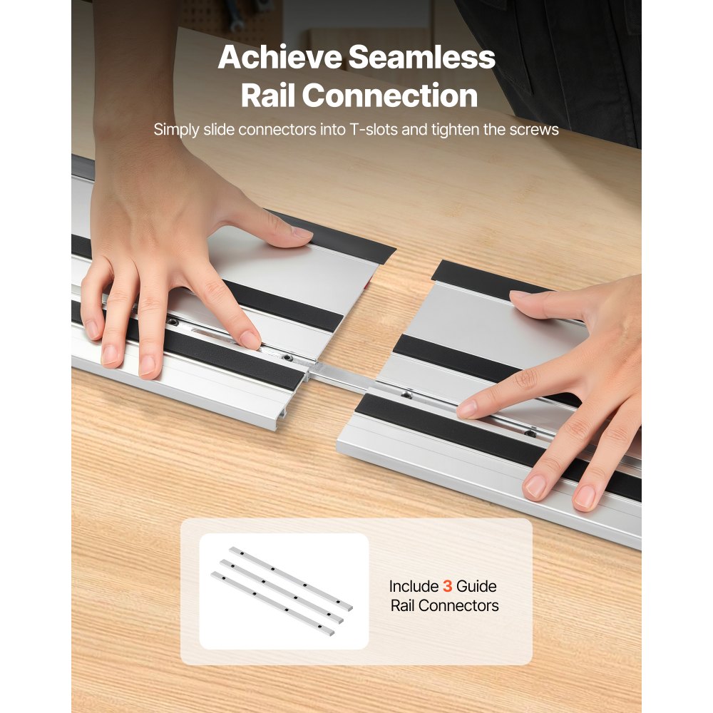 VEVOR Binario di Guida per Troncatrice Circolare Lunghezza Guida 698,5 mm Set 4 Guide in Alluminio 3 Connettori, Set di Guide per Seghe Circolari per Lavorazione del Legno per Fai-da-te Falegnameria