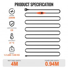 VEVOR Cavo Riscaldante per Tubi Lunghezza 4m 23W/m Protezione dal Congelamento