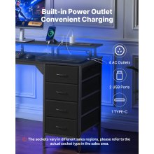 VEVOR Scrivania per Computer, Tavolo da Ufficio con Luci LED Intelligenti e Prese di Corrente, Scrivania Gaming Ergonomica con 4 Cassetti e Supporto per Monitor per Studio, Soggiorno, Ufficio Nero