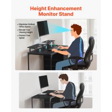 VEVOR Scrivania per Computer, Tavolo da Ufficio con Luci LED Intelligenti e Prese di Corrente, Scrivania Gaming Ergonomica con 4 Cassetti e Supporto per Monitor per Studio, Soggiorno, Ufficio Nero