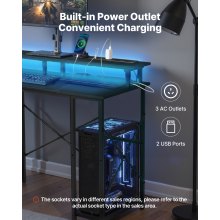VEVOR Scrivania per Computer, Tavolo da Ufficio con Luci LED Intelligenti e Prese di Corrente, Scrivania Gaming Ergonomica con Supporto per Monitor e Ripiani Portaoggetti a 2 Livelli
