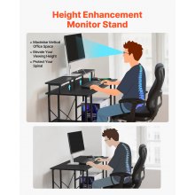 VEVOR Scrivania per Computer, Tavolo da Ufficio con Luci LED Intelligenti e Prese di Corrente, Scrivania Gaming Ergonomica con Supporto per Monitor e Ripiani Portaoggetti a 2 Livelli