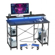 VEVOR Scrivania per Computer, Tavolo da Ufficio con Luci LED Intelligenti e Prese di Corrente, Scrivania Gaming Ergonomica con Supporto per Monitor e Ripiani Portaoggetti a 2 Livelli