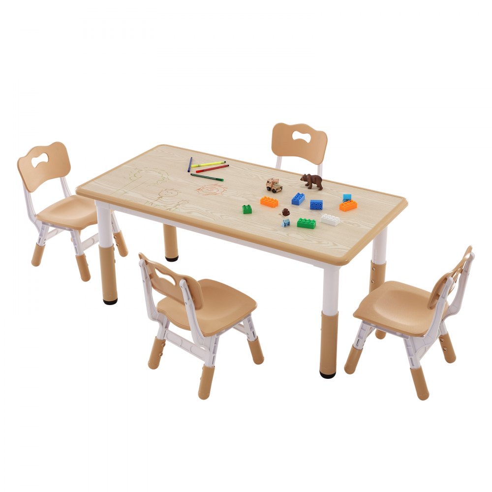 VEVOR Mobili per Bambini 1 Tavolo + 4 Sedie 1200x600x482-572 mm 310x295x520-560 mm, Tavolino con Sedie per Sala di Gioco per Bambini da Studiare Mangiare Giocare per Asilo Nido Bambini da 2 a 8 Anni