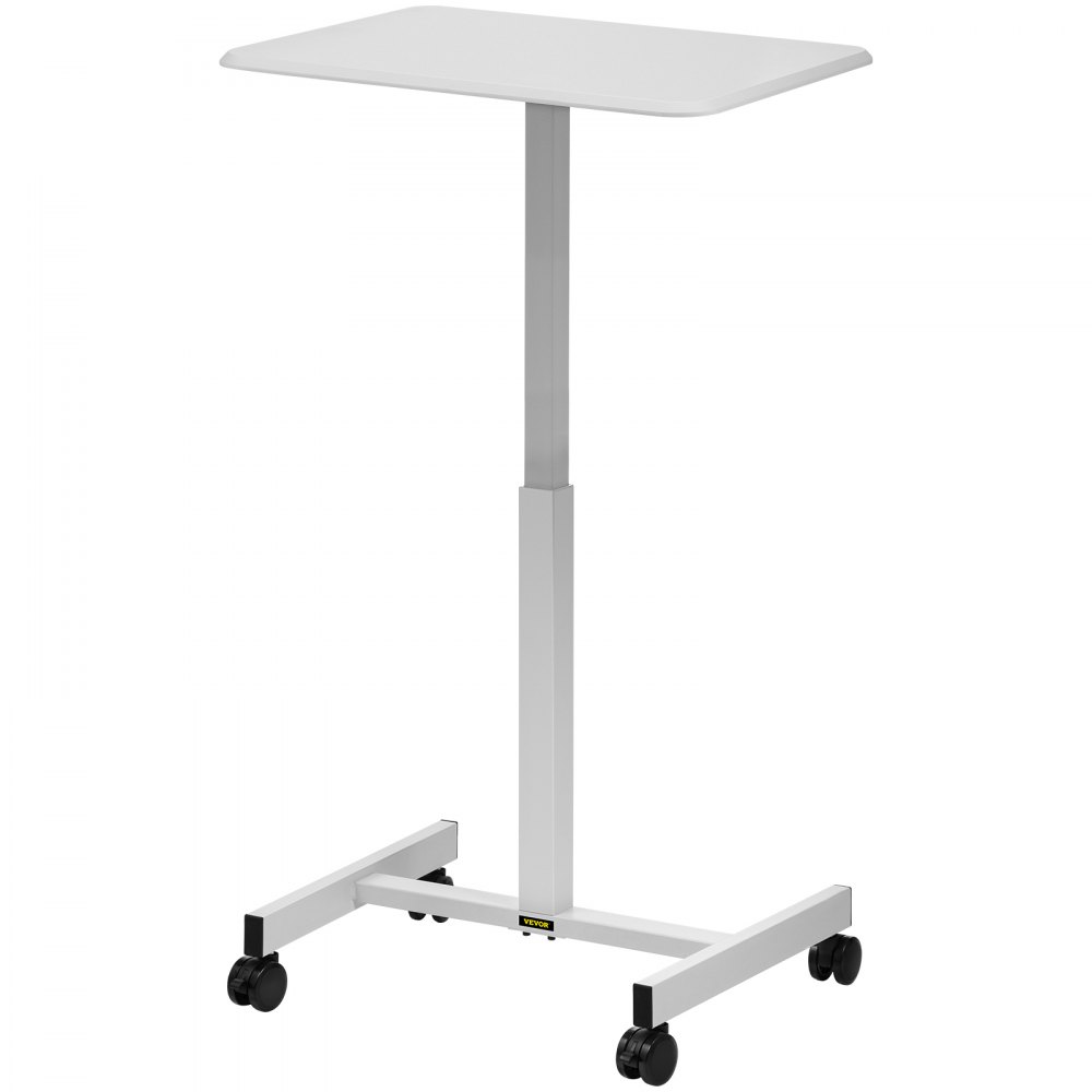 VEVOR Tavolo Mobile di Laptop con 4 Ruote Materiale in Acciaio e Scheda di Densità P2, Tavolo Regolabile per Computer Portatile da 76-110cm Colore Bianco, Uso per Ufficio, Classe, Casa, Ospedale, ecc.