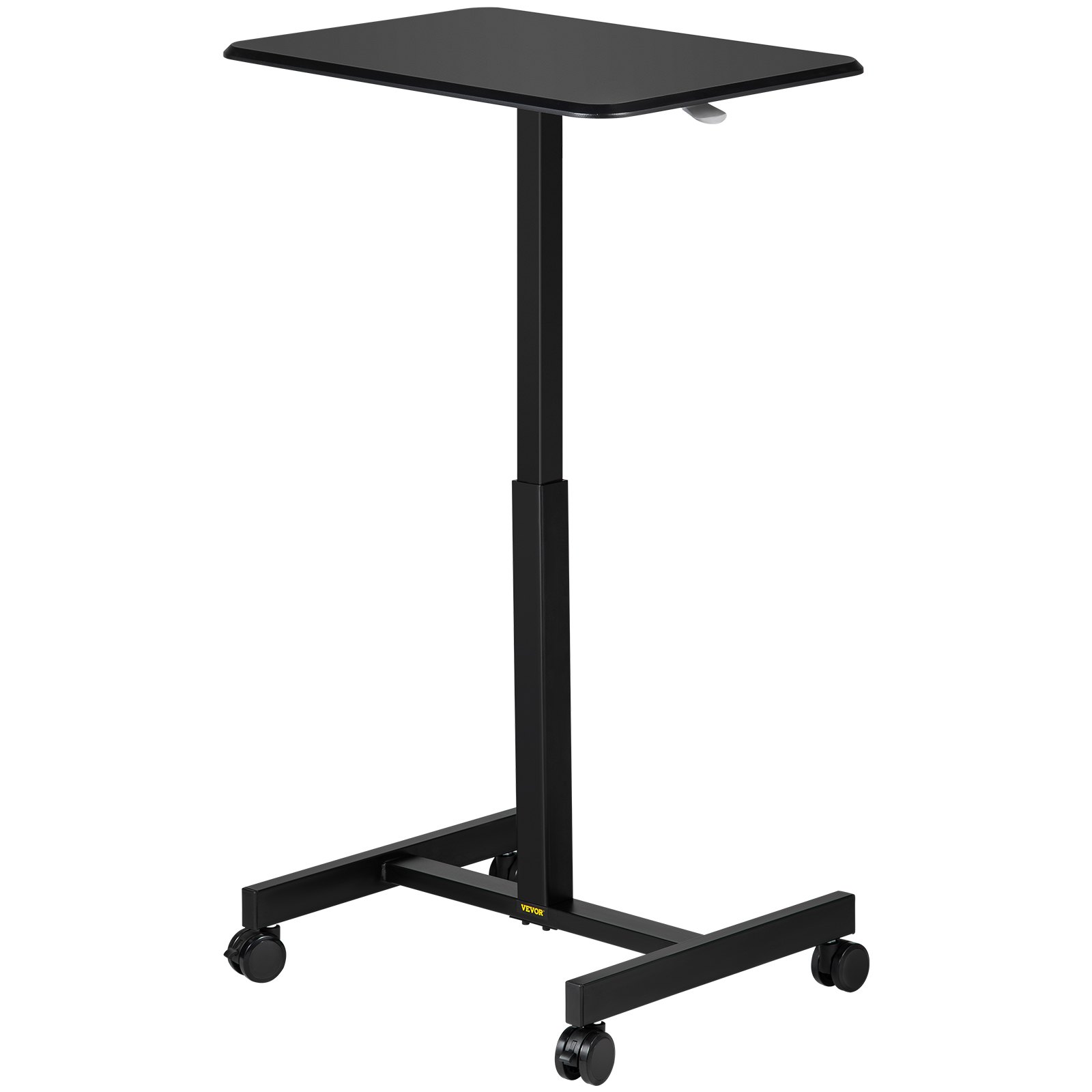 VEVOR Tavolo Mobile di Laptop con 4 Ruote, Tavolo Regolabile da 76-110cm, Desktop da 65 x 48 cm Colore Nero Materiale in Acciaio e Scheda di Densità P2, Uso per Ufficio, Classe, Casa, Ospedale, ecc.