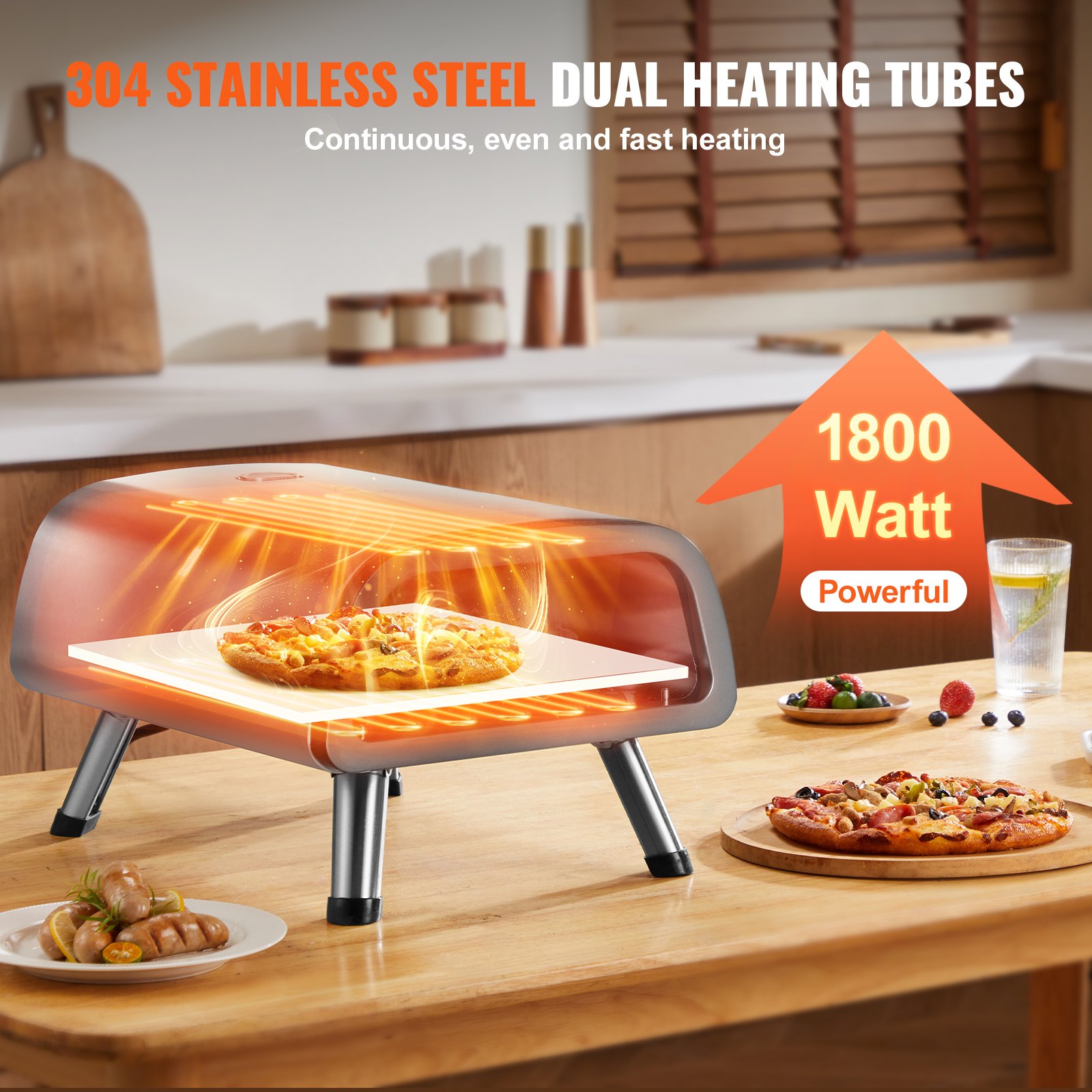 VEVOR Electric Pizza Oven 305 mm, Stainless Steel Pizza Maker with Pizza Stone, Spatula, Double Knob, Heats Up to 427 °C, Multi-Purpose Pizza Oven for Baking Pretzels at Home in a Restaurant Setting