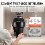 VEVOR Smaltimento Rifiuti Alimentari per Lavello EZ Mount 0,93 kW 4060 giri/min