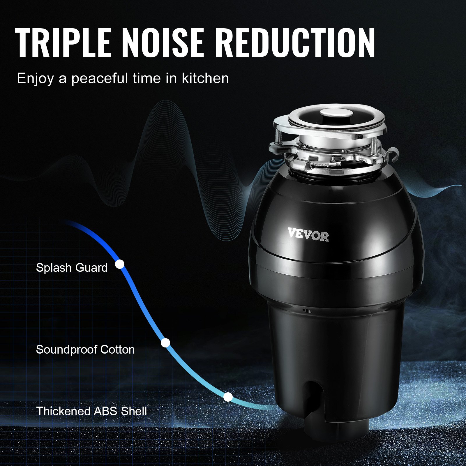 VEVOR Kitchen Waste Disposal Machine, Kitchen Waste Shredder, 1.25 HP, Food Waste Shredding System, EZ Mounting, 4060 RPM, Household Waste Disposal, Waste Disposal, Food Waste