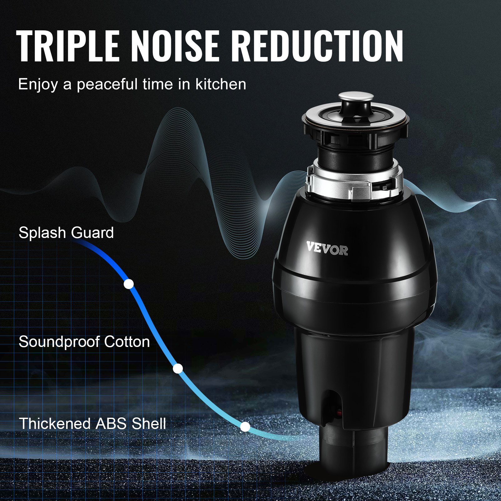 VEVOR Kitchen Waste Disposal Machine, Kitchen Waste Shredder, 3/4 HP, Food Waste Shredding System, EZ Mounting, 3930 RPM, Household Waste Disposal, Waste Disposal, Food Waste