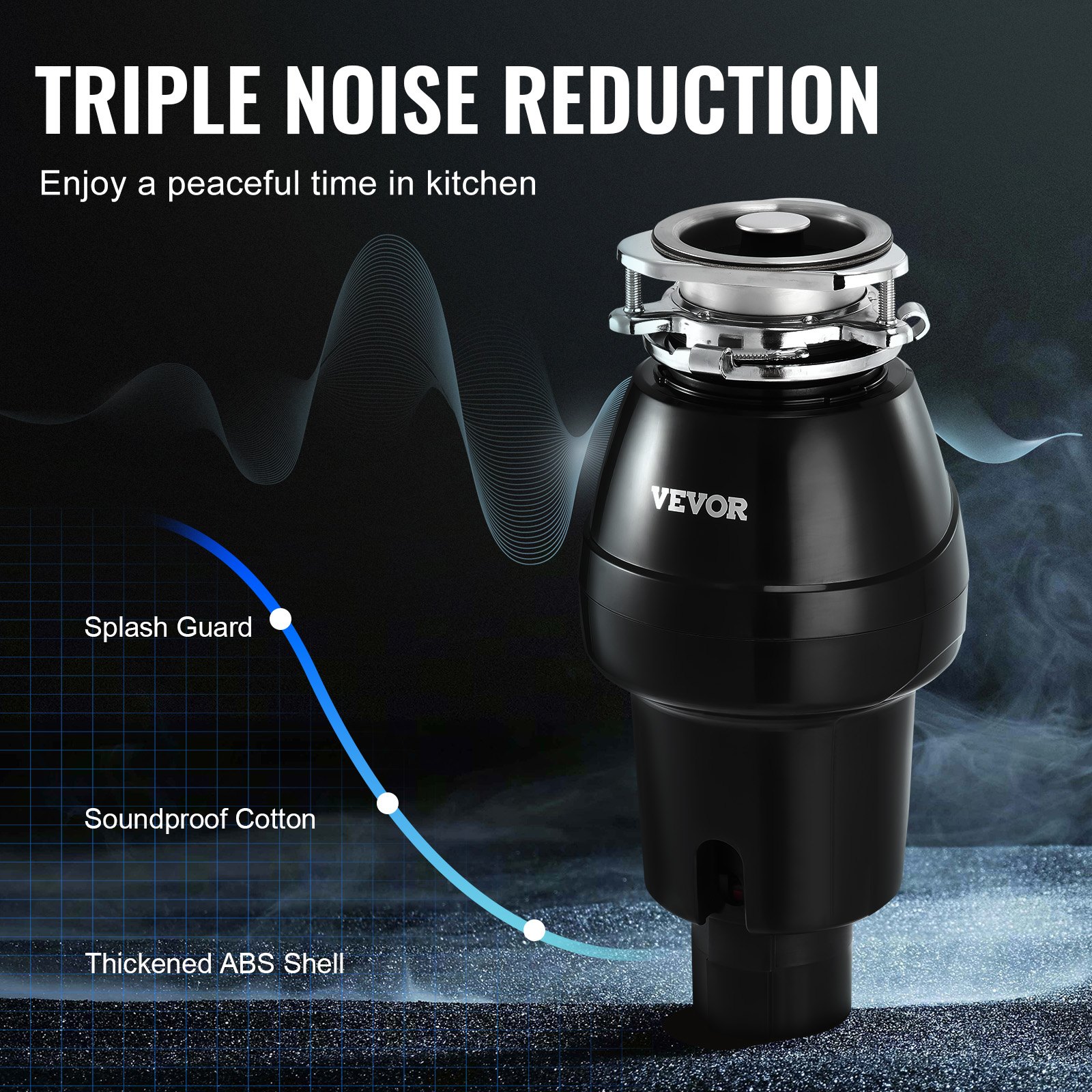 VEVOR Kitchen Waste Disposal Machine, Kitchen Waste Shredder, 3/4 HP, Food Waste Shredding System, 3-Screw Mounting, 3600 RPM, Household Waste Disposal, Food Waste Disposal