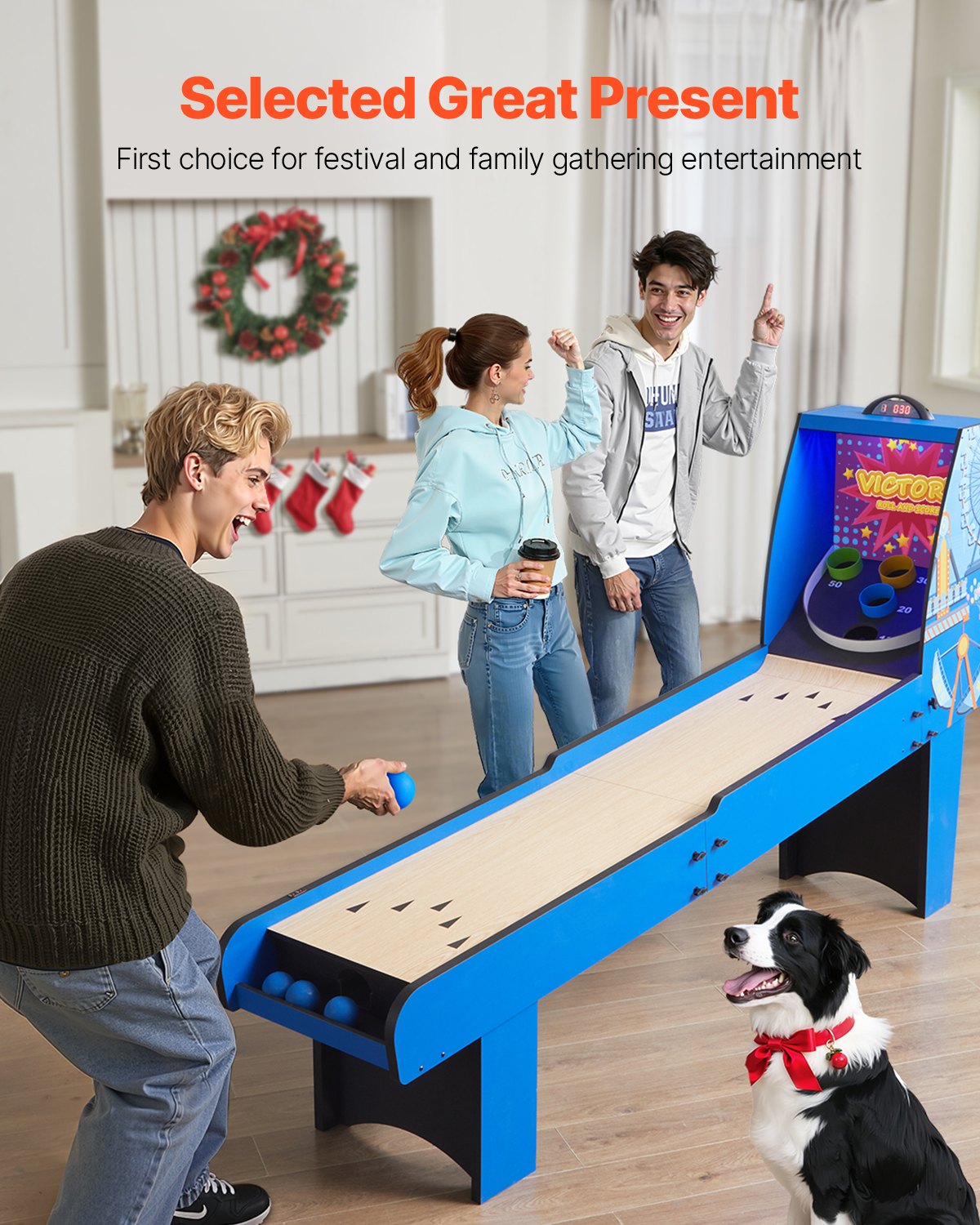 VEVOR 8 Foot Roll and Score Classic Arcade Game Table with Electronic Score Counter, Sound, Automatic Ball Return for Adult and Family Game Rooms, 4 Balls Included