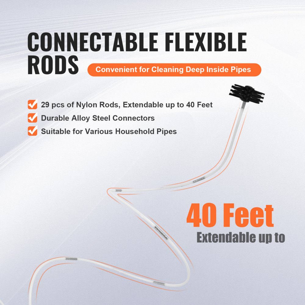 VEVOR Kit di Spazzola per Pulizia di Camino Condotto Tubo Lunghezza max. 12,2m Estensibile, Spazzola per Pulire Canna Fumaria Condotto dell'Asciugatrice, Kit di Spazzola Pulire Condotto con Accessori