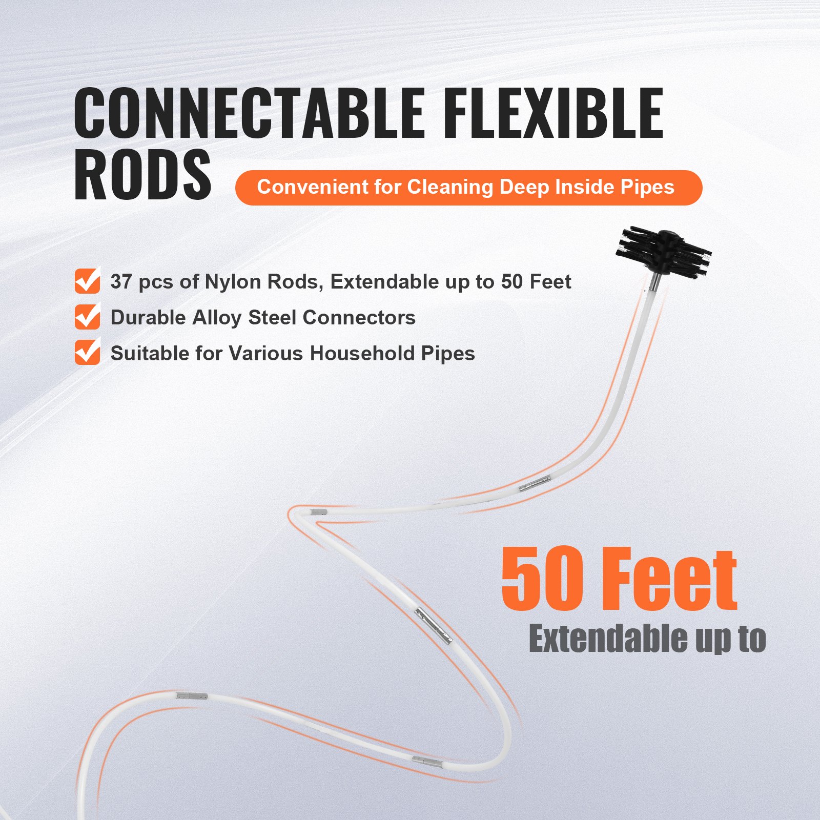 VEVOR Kit di Spazzola per Pulizia di Camino Condotto Tubo Lunghezza max. 15,24m Estensibile, Spazzola per Pulire Canna Fumaria Condotto dell'Asciugatrice, Kit di Spazzola Pulire Condotto con Accessori