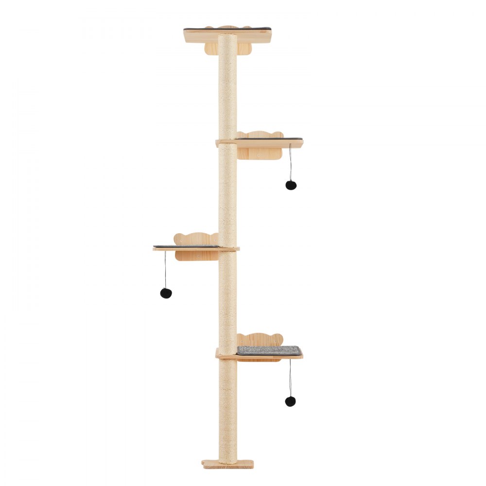 VEVOR Albero per Gatti a 4 Livelli, Set di Mobili da Parete per Gatti 35 x 27 cm con 4 Assi per Saltare, Trespolo per Gatti in Legno di Pino 12 mm Fino a 18,14 kg per Dormire, Giocare, Arrampicarsi