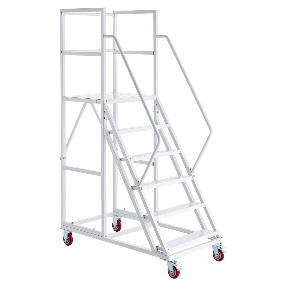 VEVOR Scala Mobile a 6 Gradini per Magazzino, Antiscivolo, Portata 500 kg, Struttura in acciaio legato con corrimano, gradini antiscivolo e ruote bloccabili, ideale per garage, biblioteche e fabbriche