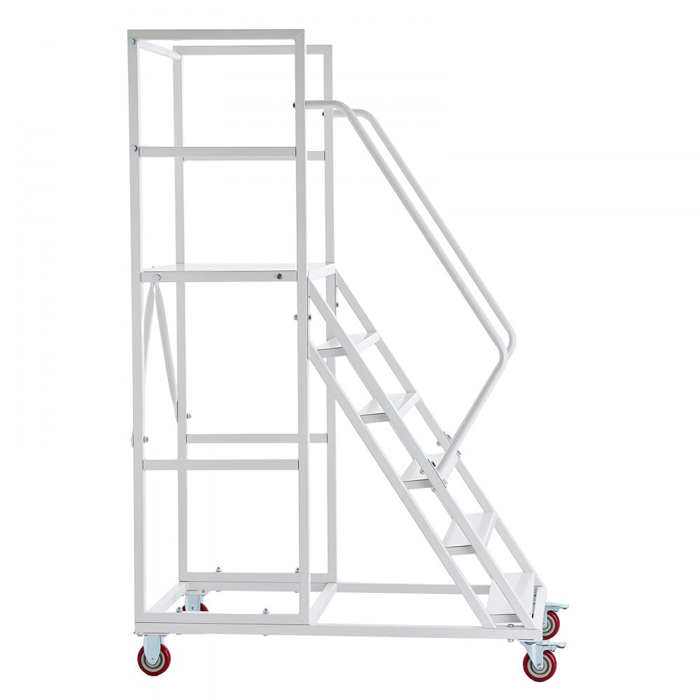 VEVOR Scala Mobile a 6 Gradini per Magazzino, Antiscivolo, Portata 500 kg, Struttura in acciaio legato con corrimano, gradini antiscivolo e ruote bloccabili, ideale per garage, biblioteche e fabbriche