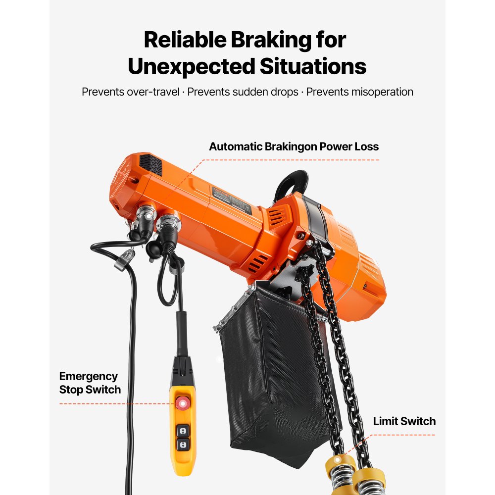 VEVOR 1000 kg Electric Chain Hoist, 3 m Lifting Height, 230V Single Phase Overhead Crane with 100 m Wireless & 2.4 m Wired Remote Control, Power Electric Hoist for Factories, Warehouses, Garages