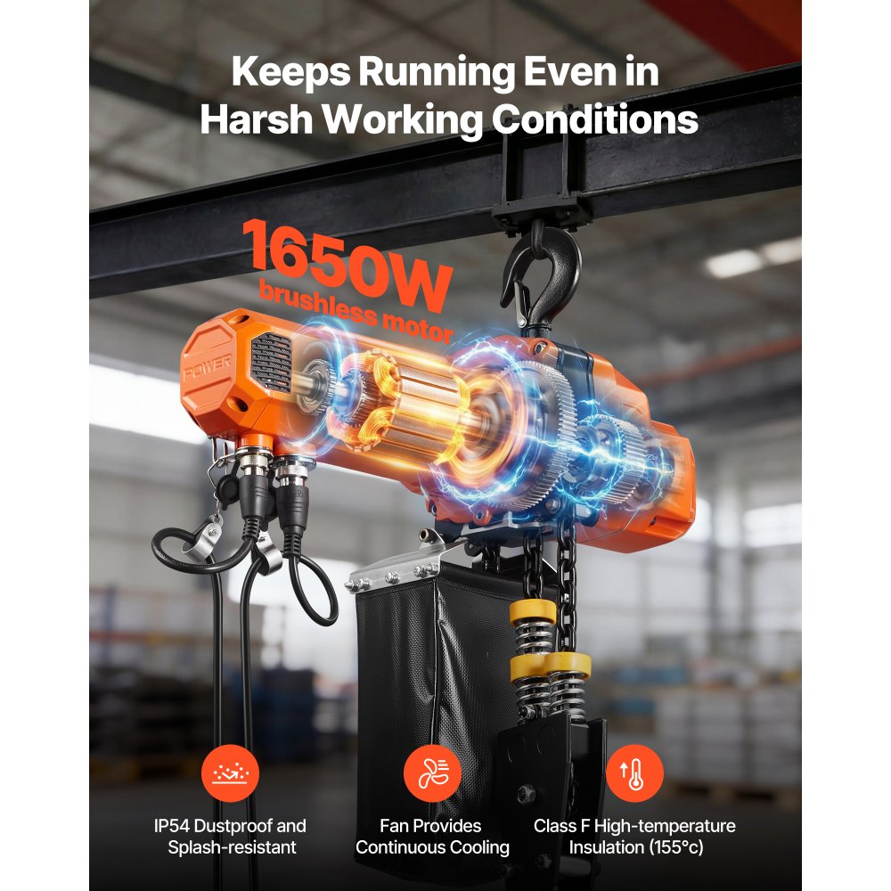 VEVOR 1000 kg Electric Chain Hoist, 3 m Lifting Height, 230V Single Phase Overhead Crane with 100 m Wireless & 2.4 m Wired Remote Control, Power Electric Hoist for Factories, Warehouses, Garages