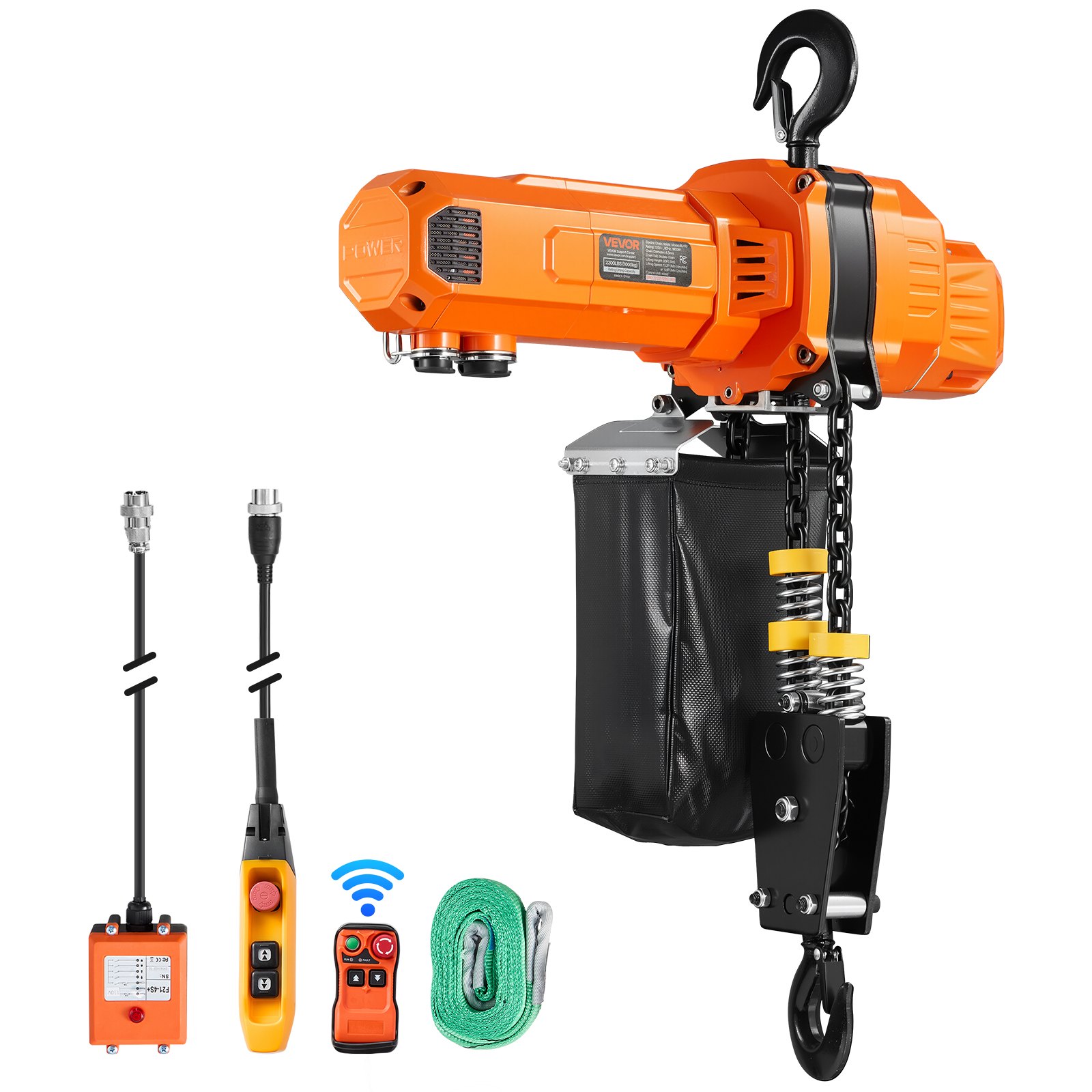 VEVOR 1000 kg Electric Chain Hoist, 3 m Lifting Height, 230V Single Phase Overhead Crane with 100 m Wireless & 2.4 m Wired Remote Control, Power Electric Hoist for Factories, Warehouses, Garages