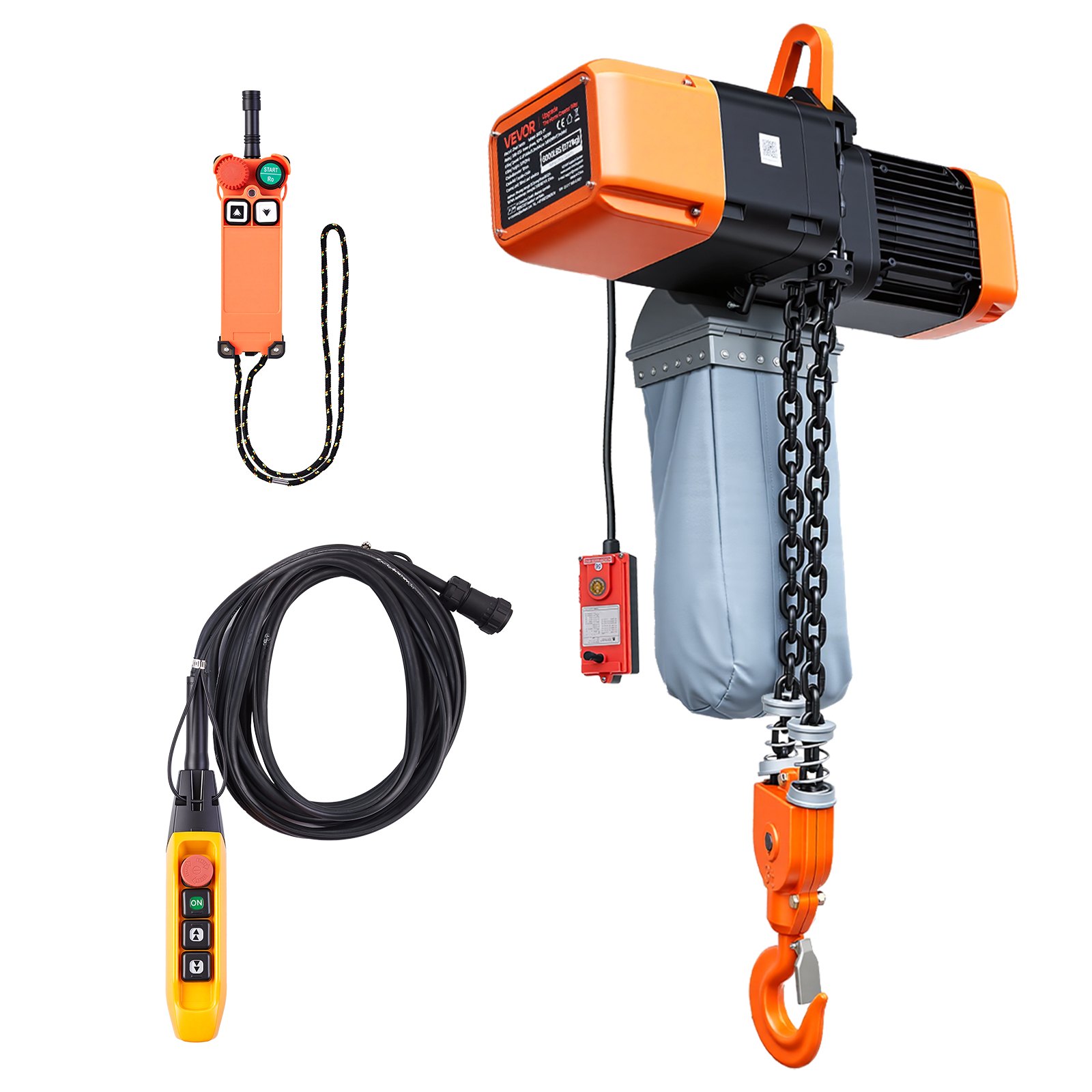 VEVOR Paranco Elettrico a Catena Fisso da 2721 kg, Paranco a Catena Doppia G100, Altezza di Sollevamento 9,1 m, con Telecomando Wireless da 100 m e Telecomando Cablato da 8,2 m, Trifase per Fabbriche