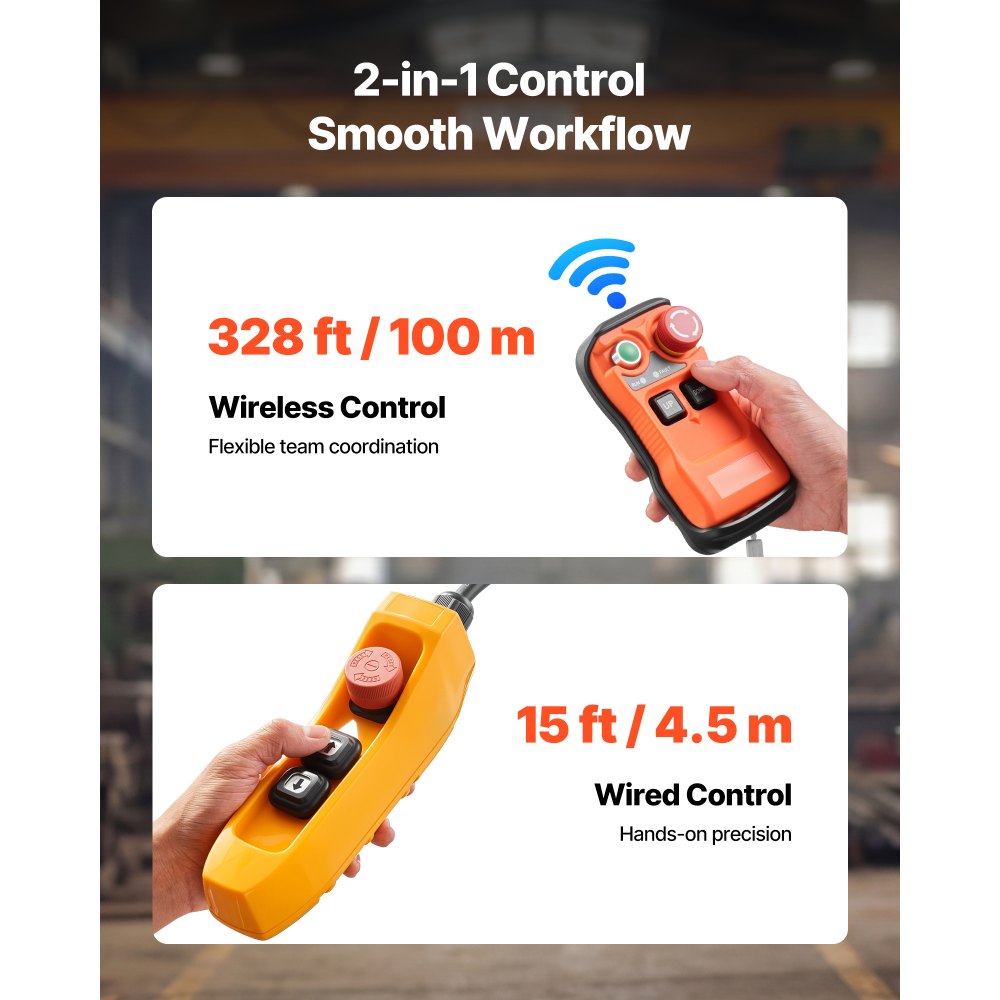 VEVOR 500 kg Electric Chain Hoist, 6 m Lifting Height, 230V Single Phase Overhead Crane with 100 m Wireless & 4.5 m Wired Remote Control, Power Electric Hoist for Factories, Warehouses, Garages
