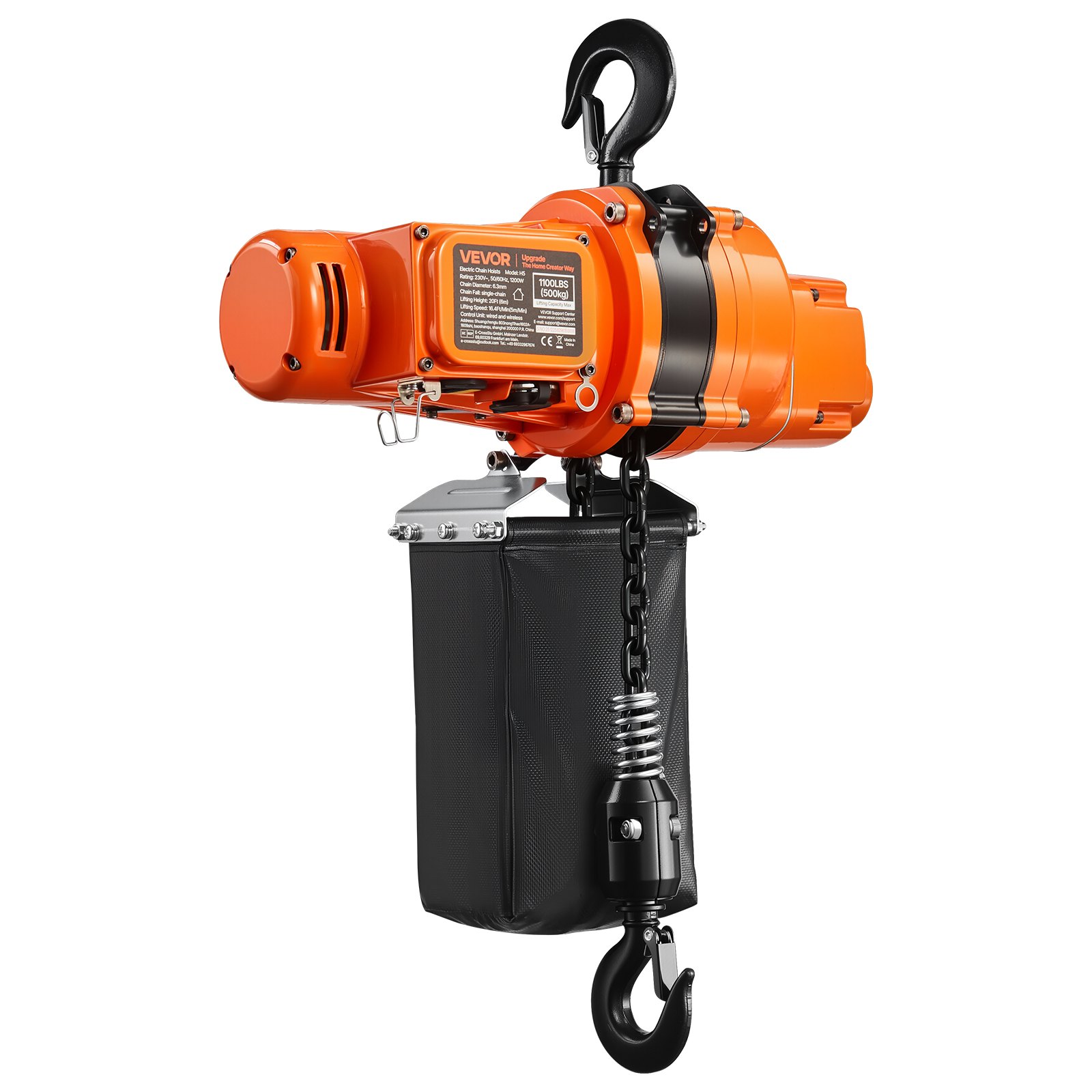 VEVOR 500 kg Electric Chain Hoist, 6 m Lifting Height, 230V Single Phase Overhead Crane with 100 m Wireless & 4.5 m Wired Remote Control, Power Electric Hoist for Factories, Warehouses, Garages