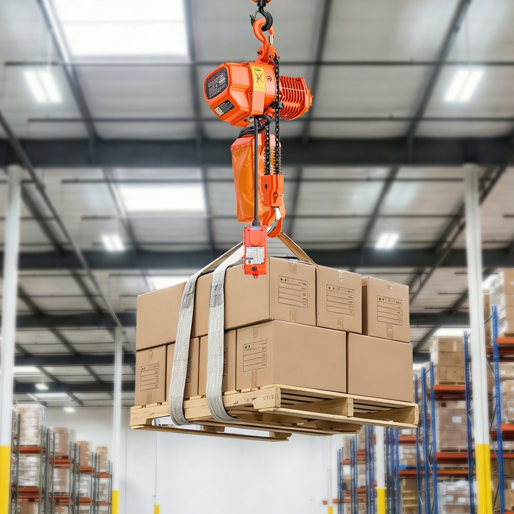 VEVOR Paranco Elettrico a Catena Fisso da 1000 kg, Paranco a Catena Doppia G80, Altezza di Sollevamento 6 m, con Telecomando Wireless da 100 m e Telecomando Cablato da 4,5 m, Trifase per Fabbriche