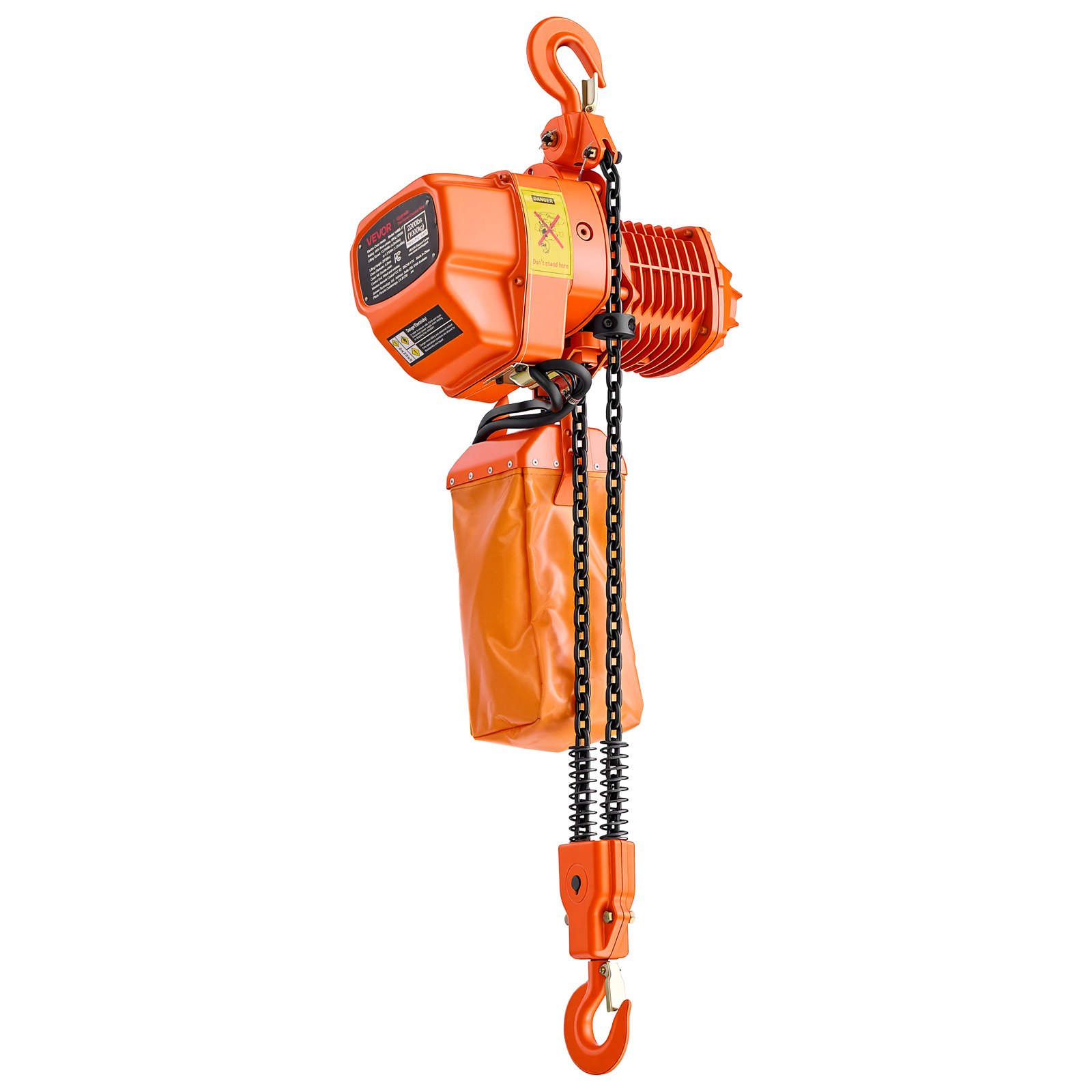 VEVOR Paranco Elettrico a Catena Fisso da 1000 kg, Paranco a Catena Doppia G80, Altezza di Sollevamento 6 m, con Telecomando Wireless da 100 m e Telecomando Cablato da 4,5 m, Trifase per Fabbriche