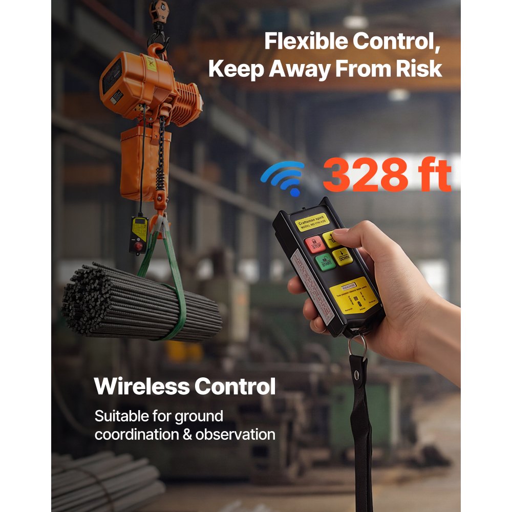 VEVOR Paranco Elettrico a Catena Fisso da 2000 kg, Paranco del Carico a Catena Singolo G100, Altezza di Sollevamento 6 m, con Telecomando Wireless da 100 m, Trifase per Fabbriche, Garage e Magazzini