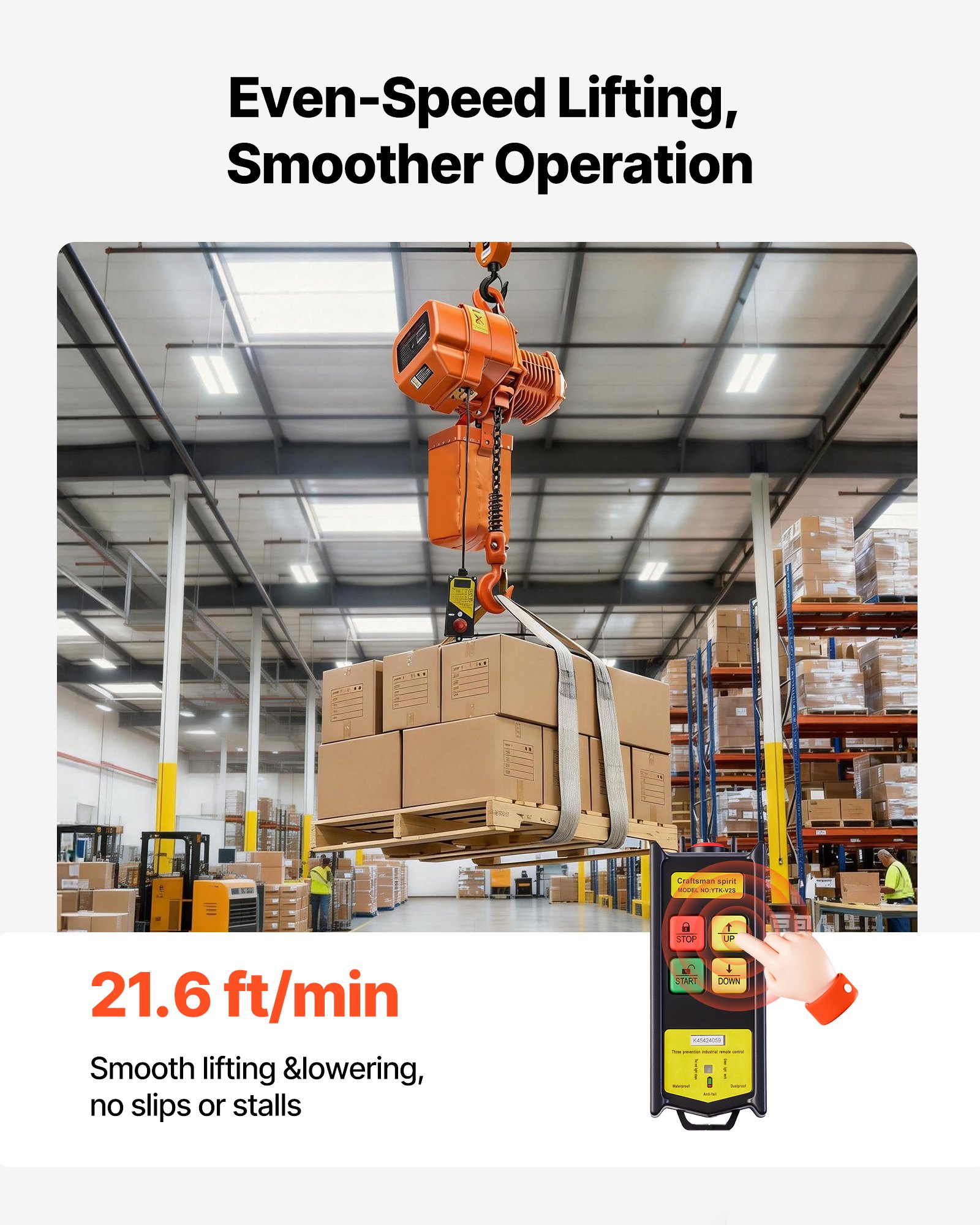 VEVOR Paranco Elettrico a Catena Fisso da 2000 kg, Paranco del Carico a Catena Singolo G100, Altezza di Sollevamento 6 m, con Telecomando Wireless da 100 m, Trifase per Fabbriche, Garage e Magazzini