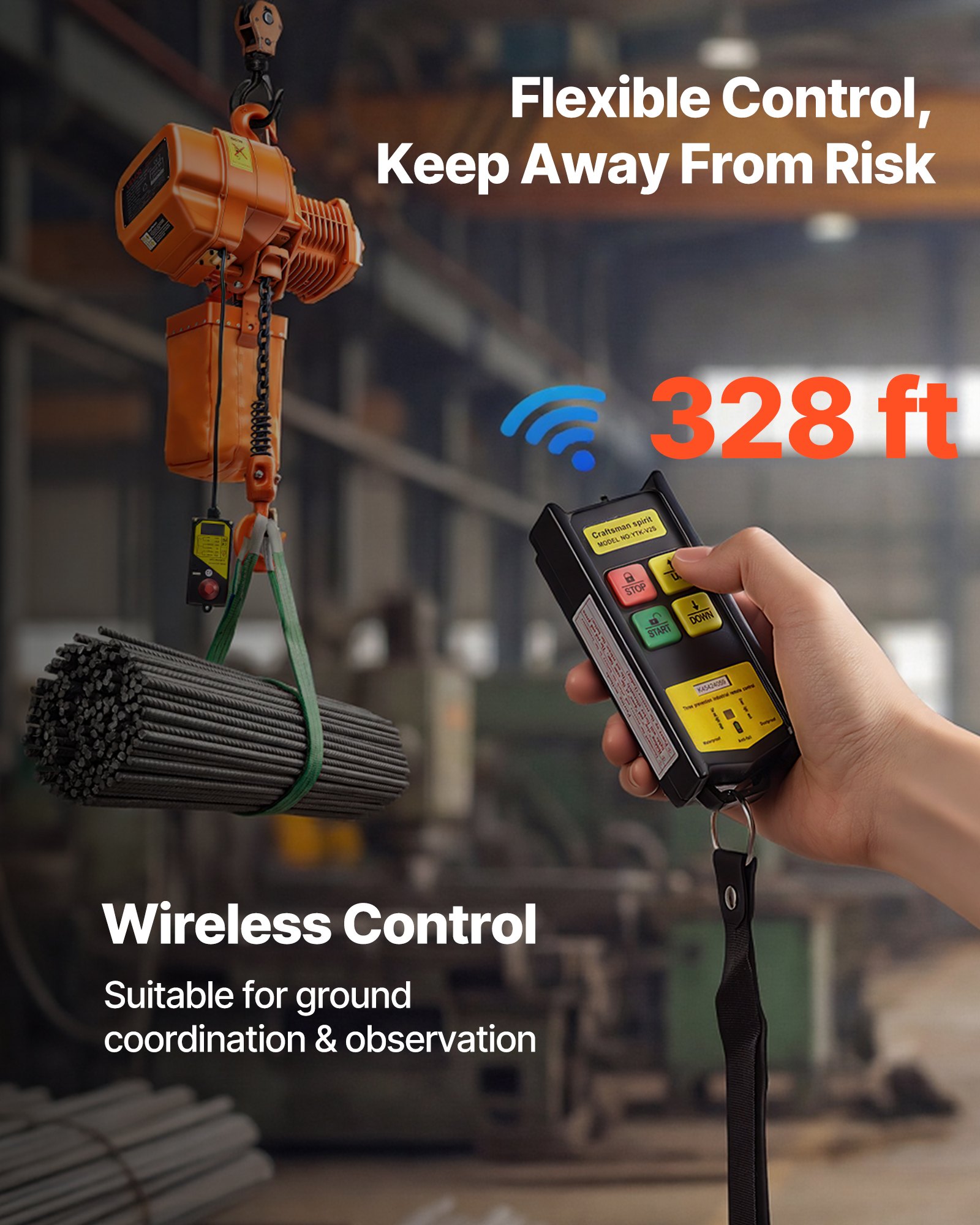 VEVOR Paranco Elettrico a Catena Fisso da 2000 kg, Paranco del Carico a Catena Singolo G100, Altezza di Sollevamento 6 m, con Telecomando Wireless da 100 m, Trifase per Fabbriche, Garage e Magazzini