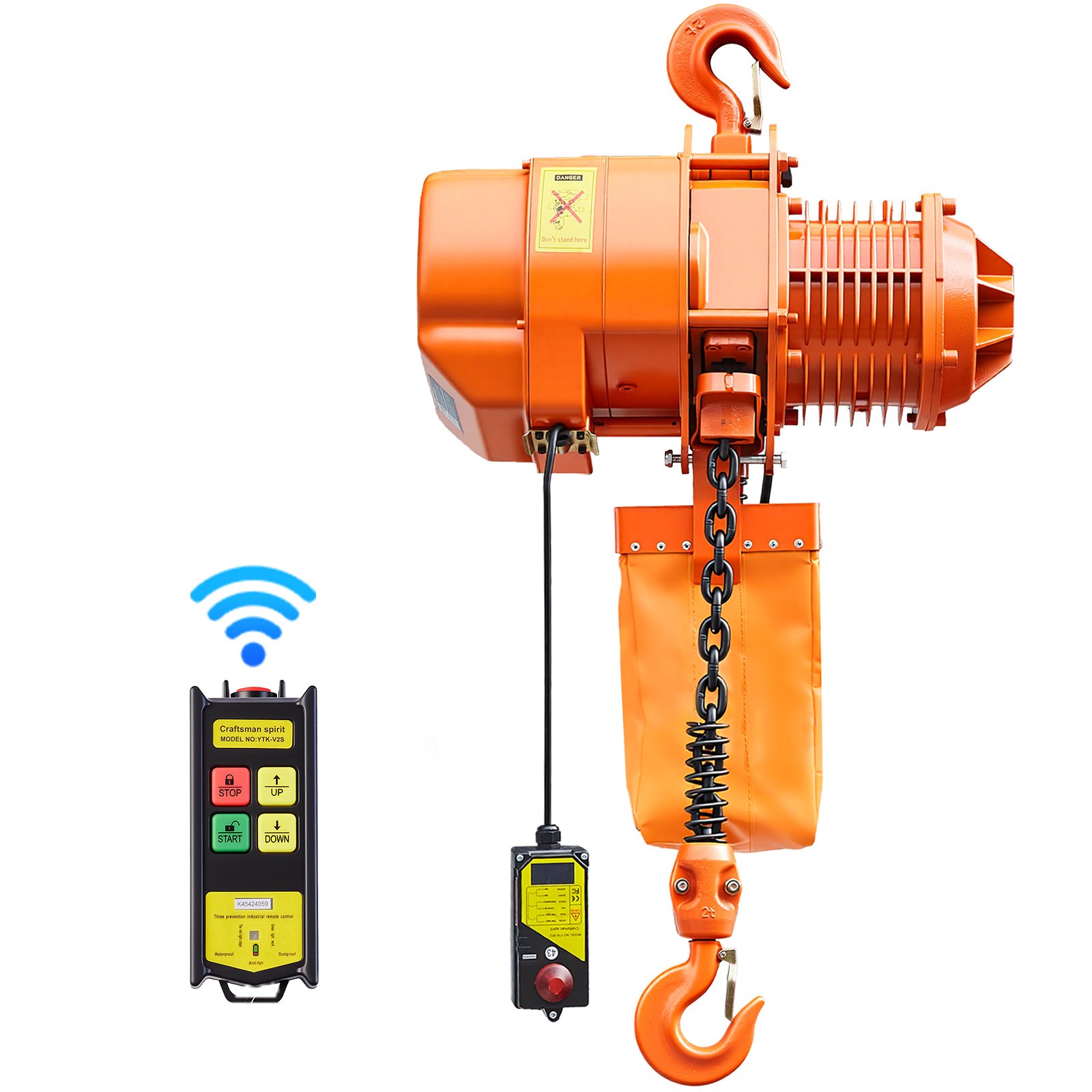 VEVOR Paranco Elettrico a Catena Fisso da 2000 kg, Paranco del Carico a Catena Singolo G100, Altezza di Sollevamento 6 m, con Telecomando Wireless da 100 m, Trifase per Fabbriche, Garage e Magazzini