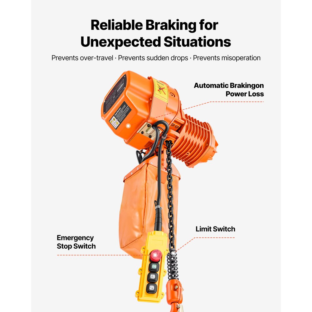 VEVOR 500 kg Electric Chain Hoist, 6 m Lifting Height, Three-Phase Overhead Crane with 100 m Wireless & 4.5 m Wired Remote Control, Single G80 Chain Hoist for Factories, Warehouses, Garages
