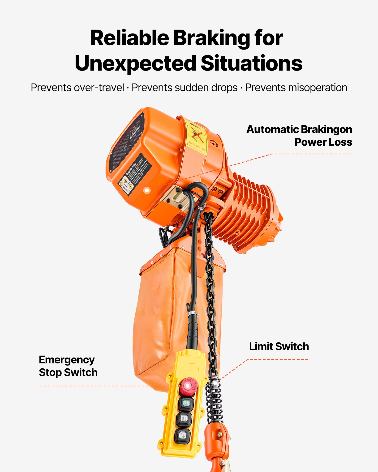 VEVOR 500 kg Electric Chain Hoist, 6 m Lifting Height, Three-Phase Overhead Crane with 100 m Wireless & 4.5 m Wired Remote Control, Single G80 Chain Hoist for Factories, Warehouses, Garages