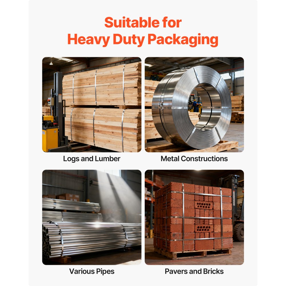 VEVOR Set di Reggiatura per Cinghie Metalliche, Kit di Reggiatrice Manuale per Pallet Resistente, Reggetta in Acciaio da 122 m, 400 Sigilli Metallici, per Magazzino Trasporto e Imballaggio Industriale