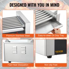 VEVOR Elettrico 18 Hot Dog 7 Roller Grill Fornello Alzatina e Ripiano 1,4KW