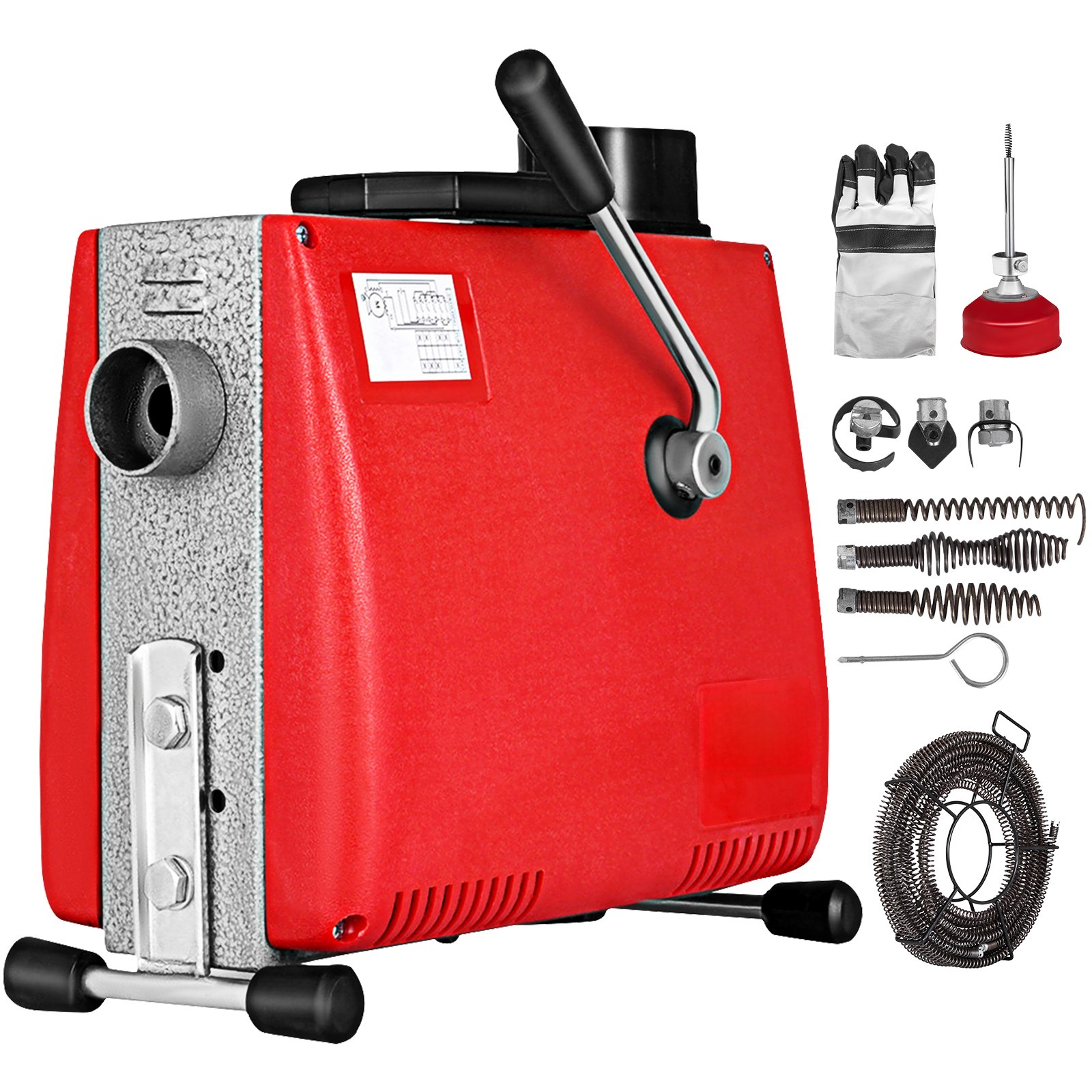 VEVOR Drain Cleaning Machine 250 W, High Pressure Cleaning Machine 400 rpm, Pipe and Pipeline Excavator, Mechanical Pipe Cleaning, Pipe Blockage Removal, Mechanical Drain Hose Cleaning