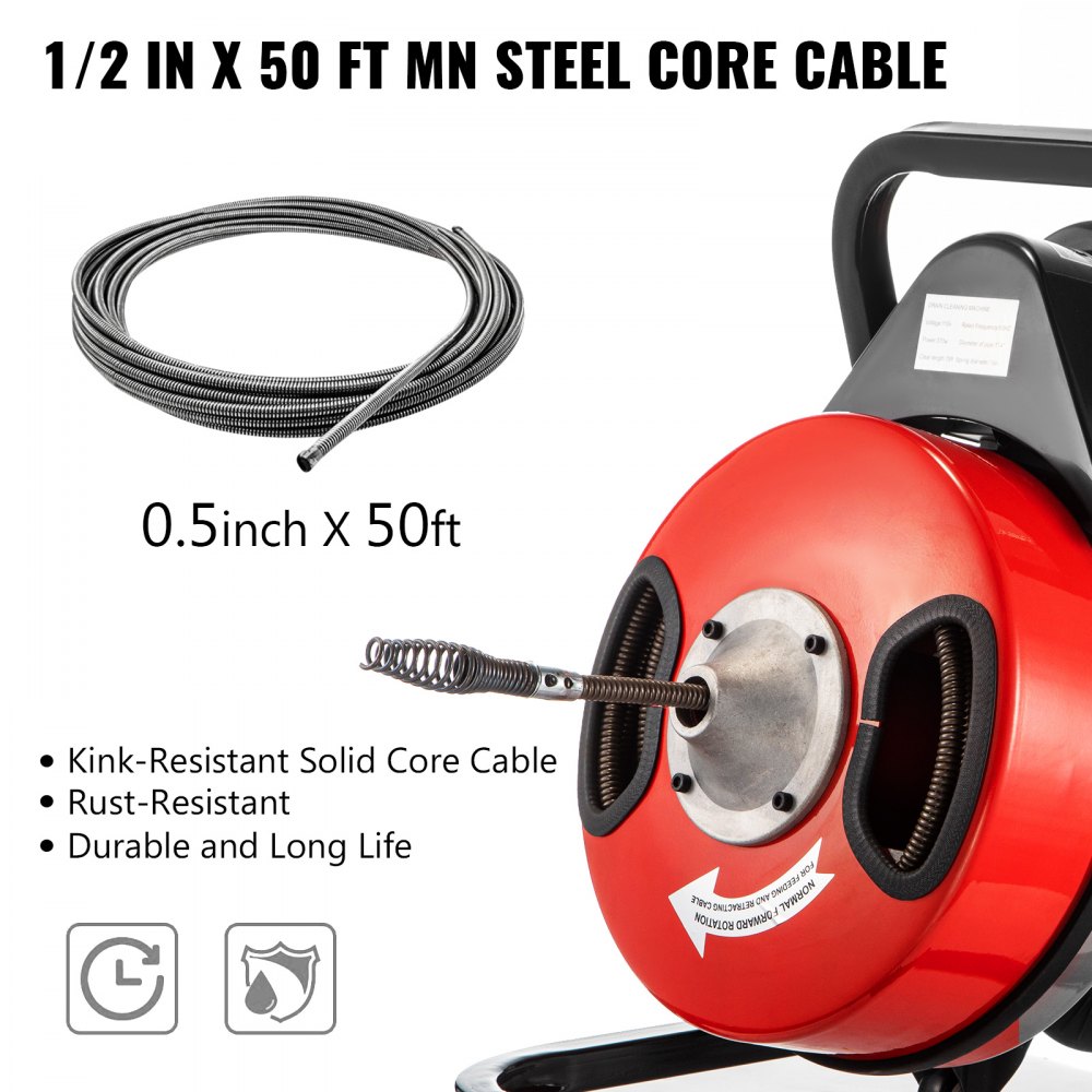 Vevor Macchina Per La Pulizia Dei Tubi Con Velocità Di 700 Rpm Cavi 15m X 13mm