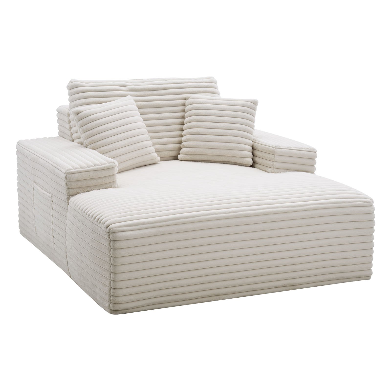 VEVOR Chaise Longue 138 cm, Divano Letto Imbottito con Cuscini Decorativi e Braccioli, Divano Letto con Seduta Profonda per Soggiorno, Poltrona Lounge in Spugna Altamente Elastica, Beige