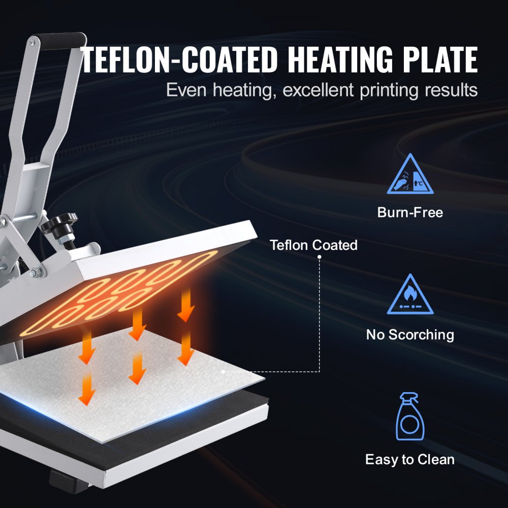 VEVOR Pressa di Calore 380 x 380 mm Pressa di Calore ad Alta Pressione per Magliette, Riscaldamento Rapido, Stampante Digitale a Sublimazione Industriale per Vinile a Trasferimento di Calore, Bianco