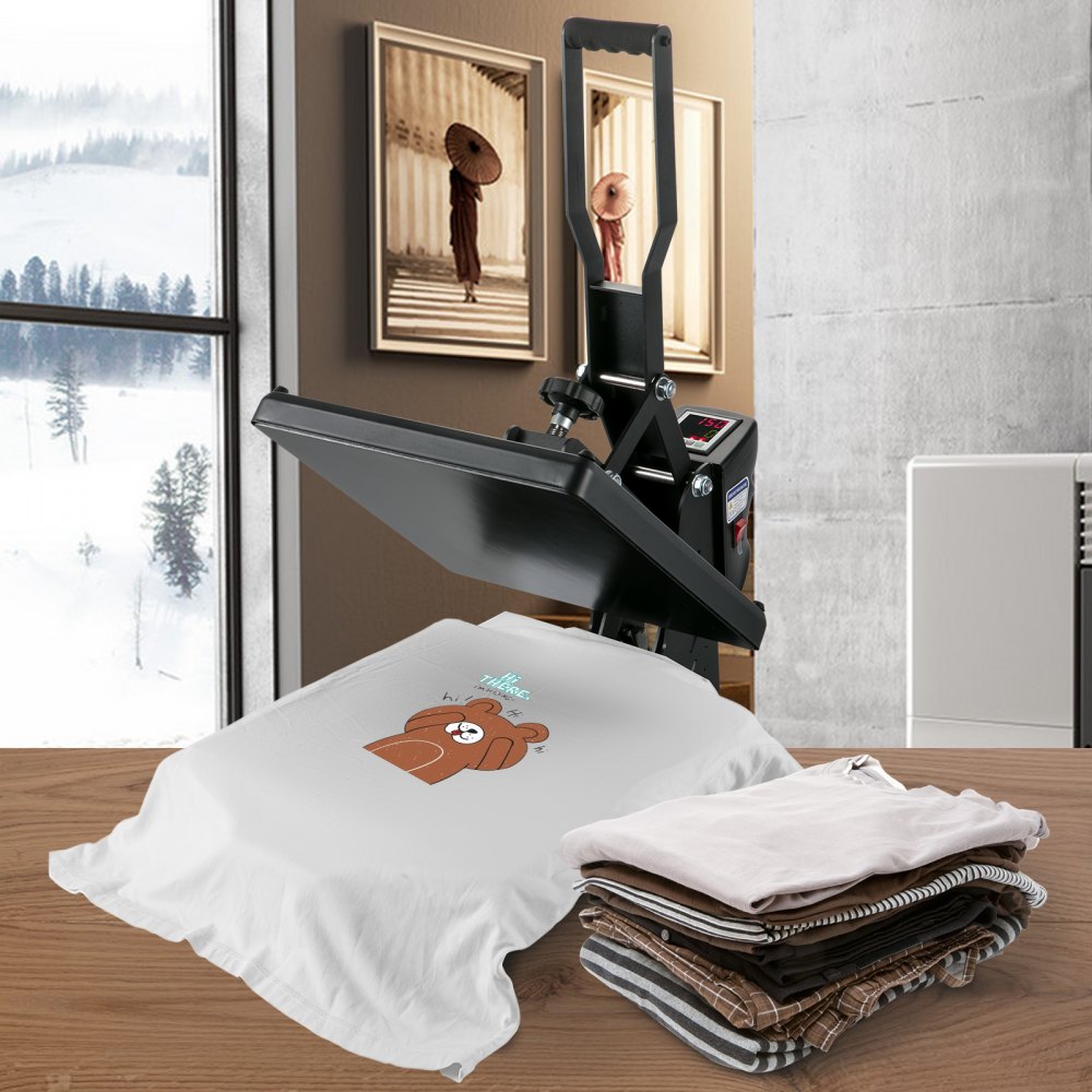 VEVOR Pressa a Caldo 38 x 38 cm per Trasferimento Termico per Magliette, per Vinile, Riscaldamento Rapido e Uniforme, Alta Pressione per Stampante a Sublimazione Digitale Qualità Industriale, Nera