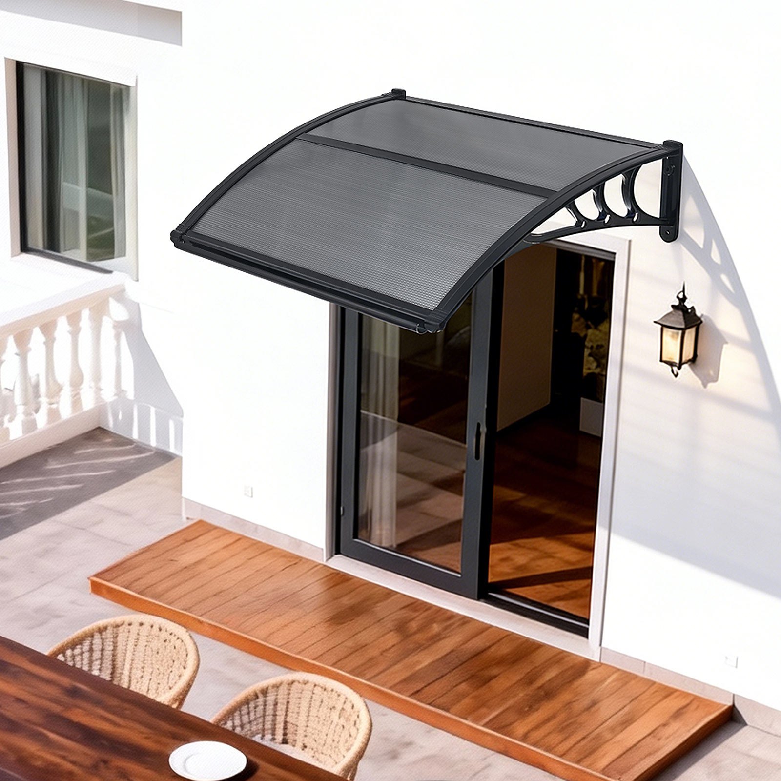 VEVOR Tettoia Parasole per Ingresso Tettoia per Porte Finestre con Canale di Drenaggio Protezione da Pioggia Neve Sole, Dimensioni 755 x 1000 x 240 mm, Pensilina per Porta Balcone Cortile Giardino