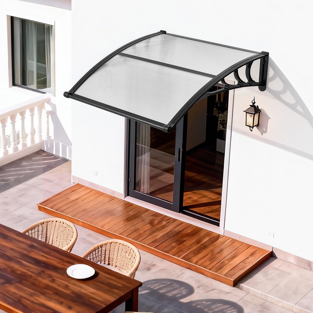 VEVOR Tettoia per Ingresso di Porte Entrata Portici Finestre 96,5x101,7 cm, Pensilina da Sole per Esterno in Policarbonato Trasparente per Finestre di Portici Balconi Terrazza Protezione Pioggia Neve
