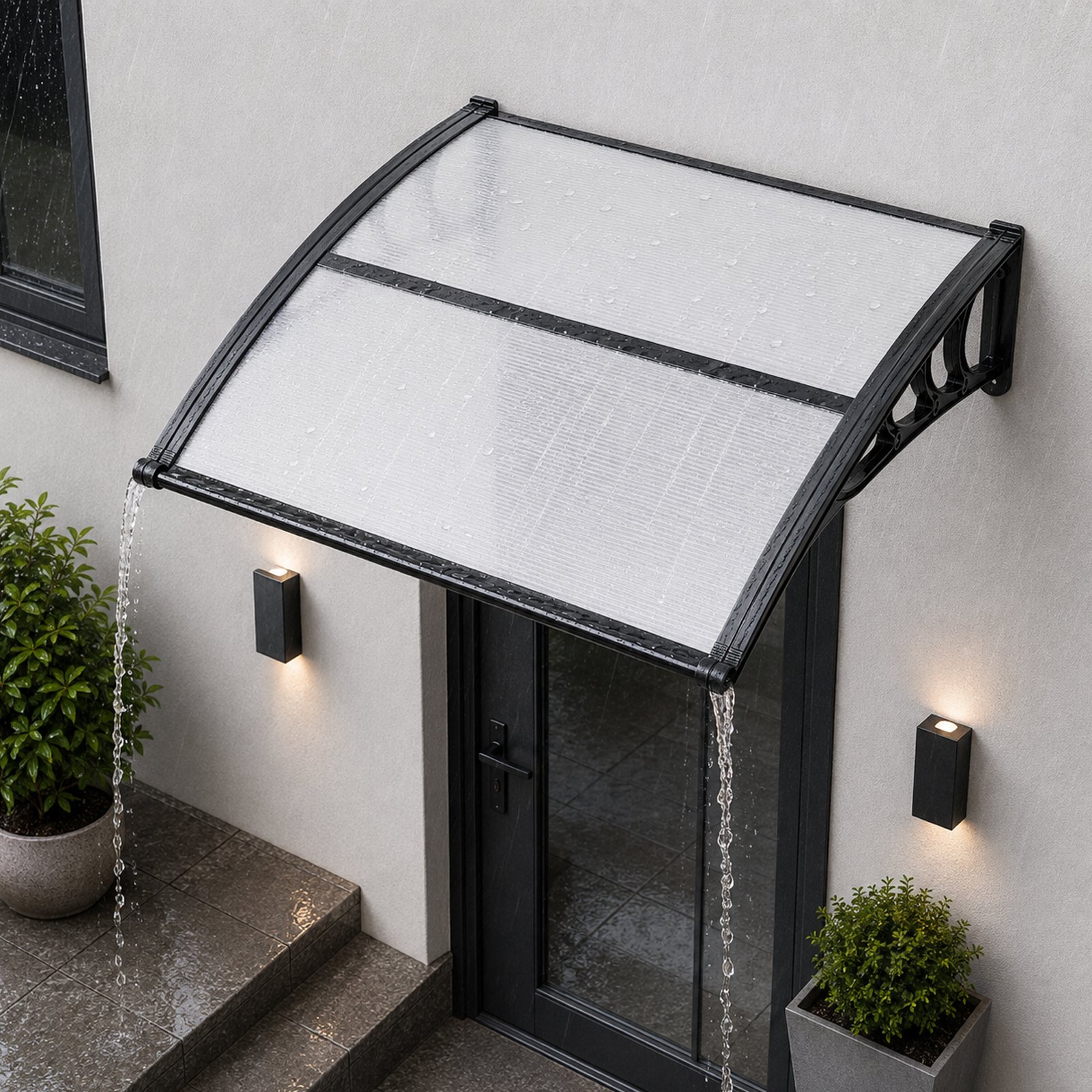 VEVOR Tettoia per Ingresso di Porte Entrata Portici Finestre 96,5x101,7 cm, Pensilina da Sole per Esterno in Policarbonato Trasparente per Finestre di Portici Balconi Terrazza Protezione Pioggia Neve