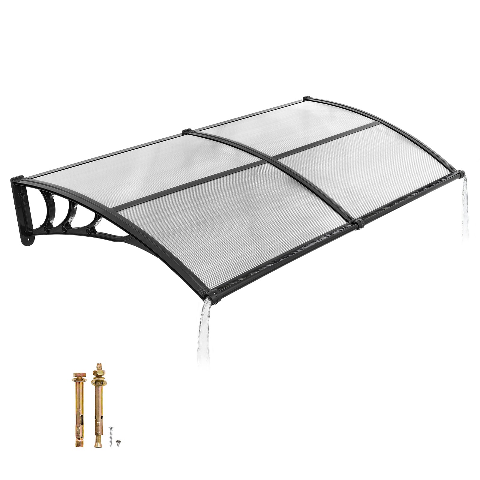 VEVOR Tettoia per Ingresso Porta 96,5 x 198,7 cm Pensilina Trasparente per Portici Finestre Balcone Terrazza Giardino, Tettoia Protezione da Pioggia Neve Sole Supporto in ABS con Canale di Drenaggio